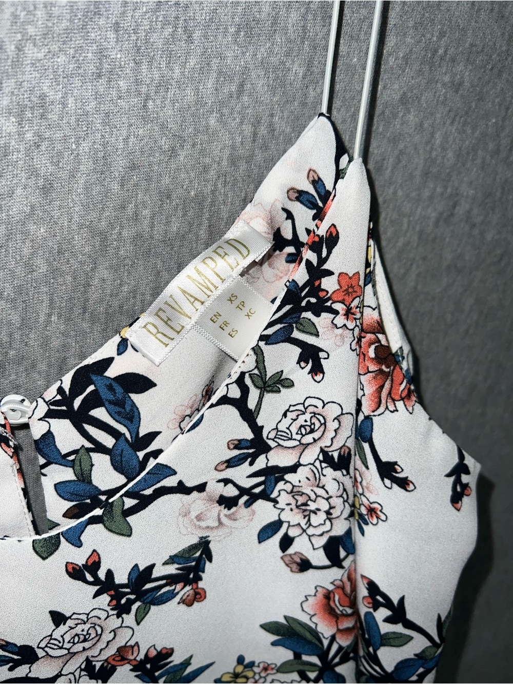 Revamped White Pink Floral Spaghetti Strap Camisole V-Neck Tank Top XS - Picture 2 of 4